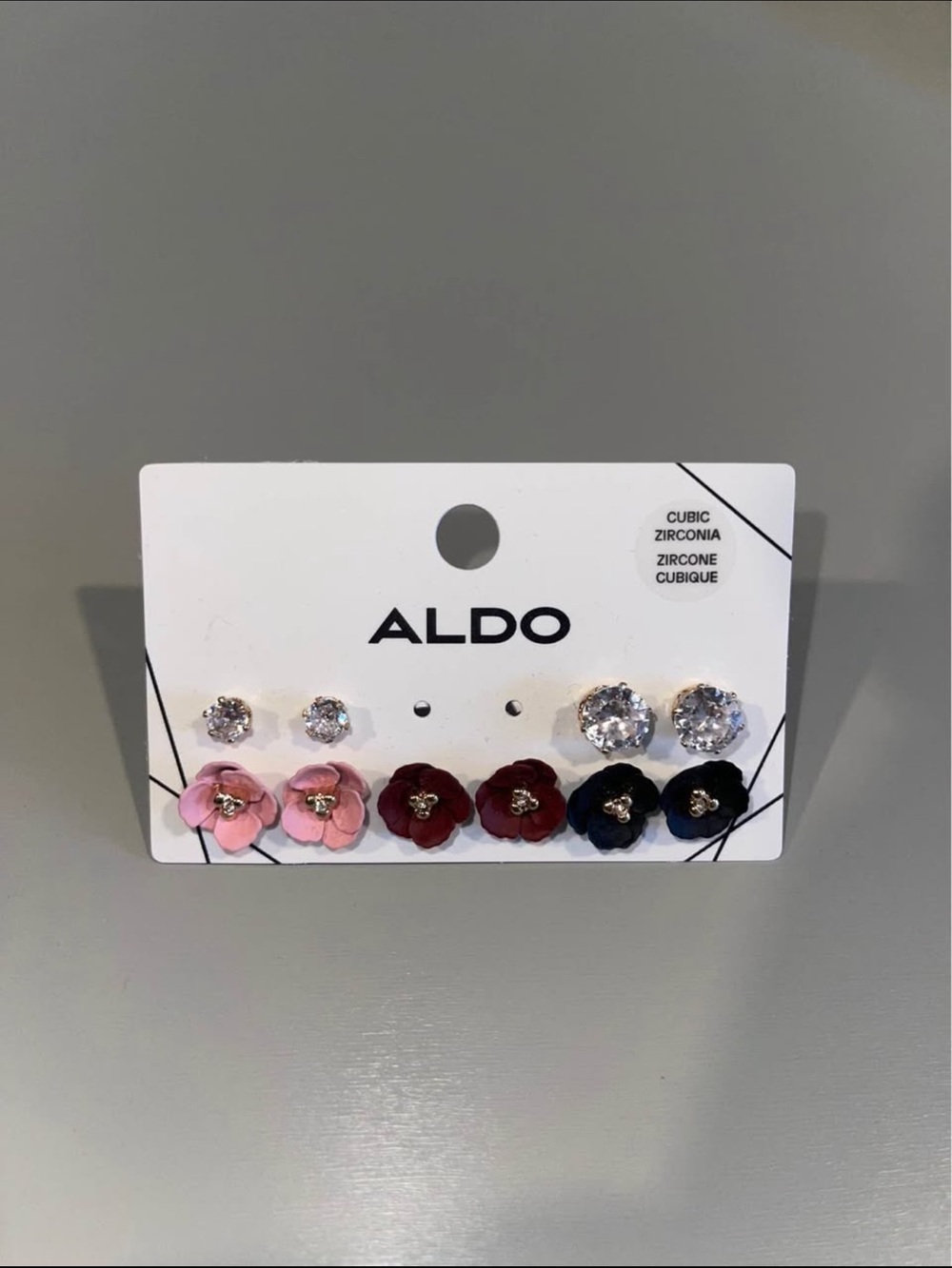 ALDO Floral & Cubic Zirconia Stud Earring Set - Pink, Red, Navy, Clear